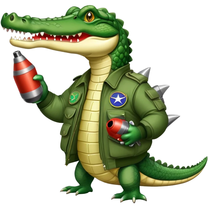 crocodile with bombs, carrying bombs, military bomber crocodile emoji