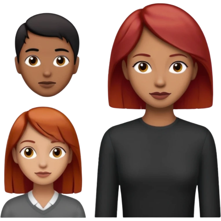 Mujer flaca con cabello mediano color rojo color de piel media, hombre de color medio moreno con cabello color negro, flaco emoji