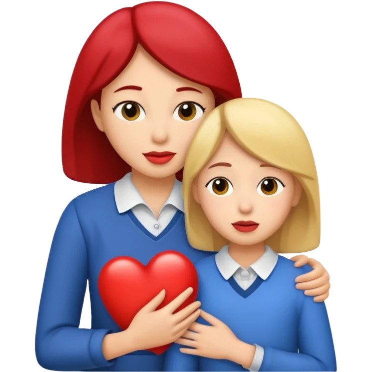 A woman teacher and young student They hug and their lips touch  emoji