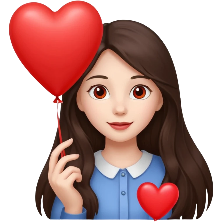 white happy long haired brunette girl hazel eyes valentines emoji