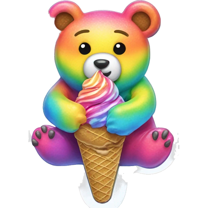 rainbow metal rhinestoned bear eating tie dye kawaii ice cream emoji