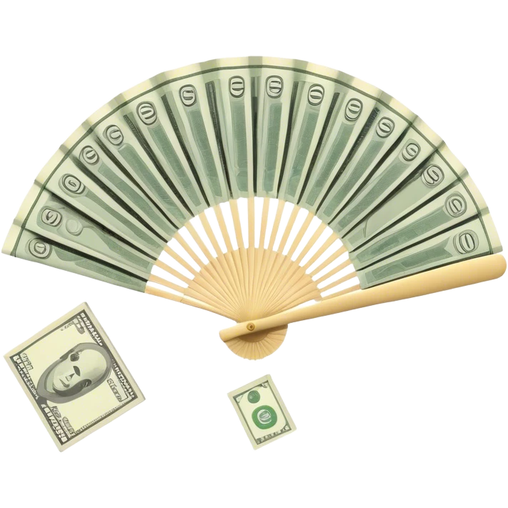 A hand-held money fan used for cooling off, crafted entirely from banknotes emoji