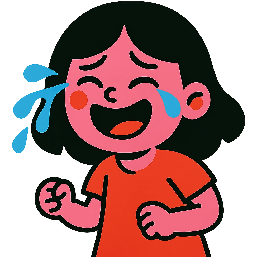 pembe ağlayan ve gülen, siyah saçlı kız emoji