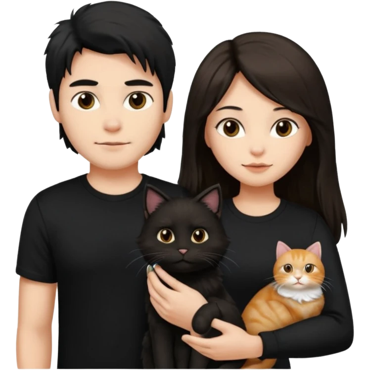 The man is wearing a black shirt and the women is wearing a black top and has longer hair. The cats fur  is lighter  emoji