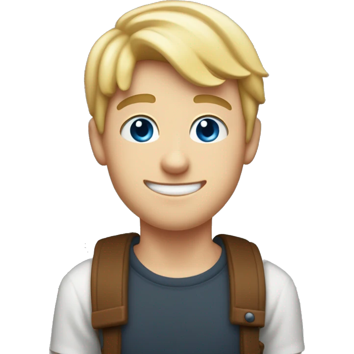 A 24-year-old guy with short blond hair and a little bristles, he has blue eyes, smiles and holds cola zero in his hand in a Christmas hat emoji