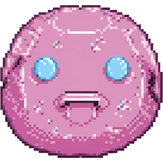 16-bit pixel art of a pink frowny face smooth rounded blob, simple retro gaming style emoji