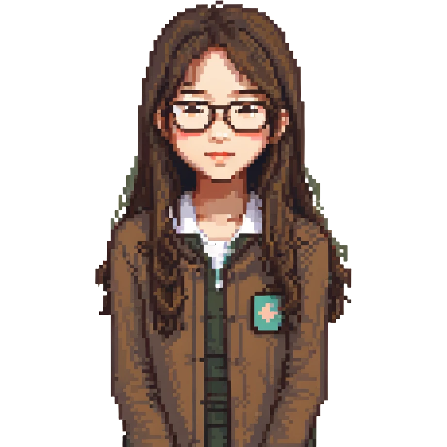 An Asian girl with thin glasses and long layered brown hair emoji