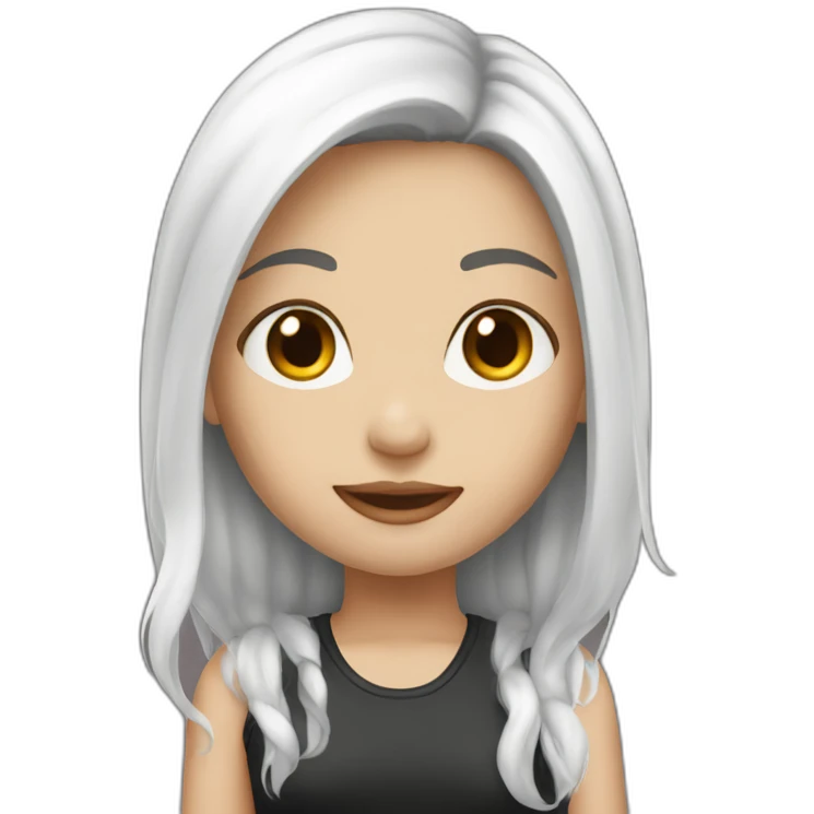 Girl white, hair black and red, emoji