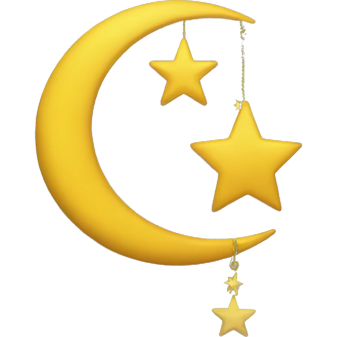 yellow star hanging from end of yellow crescent moon emoji