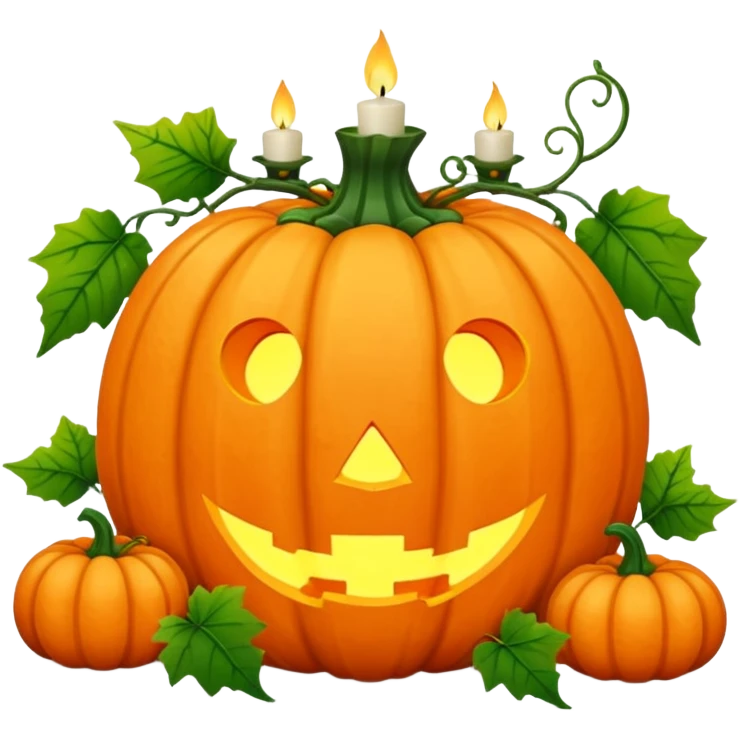 Huge big pumpkin, vines, leaves, candles, autumn vibes aesthetics  emoji