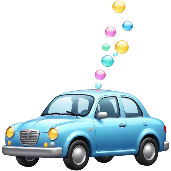 car with soap bubbles and a hand emoji
