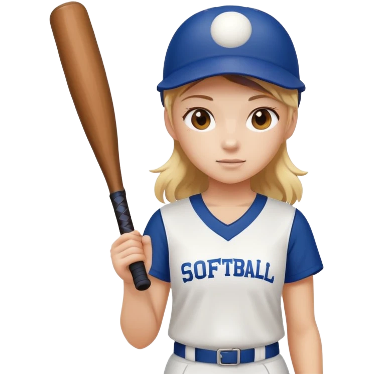 A girl wearing a softball uniform holding a bat  emoji