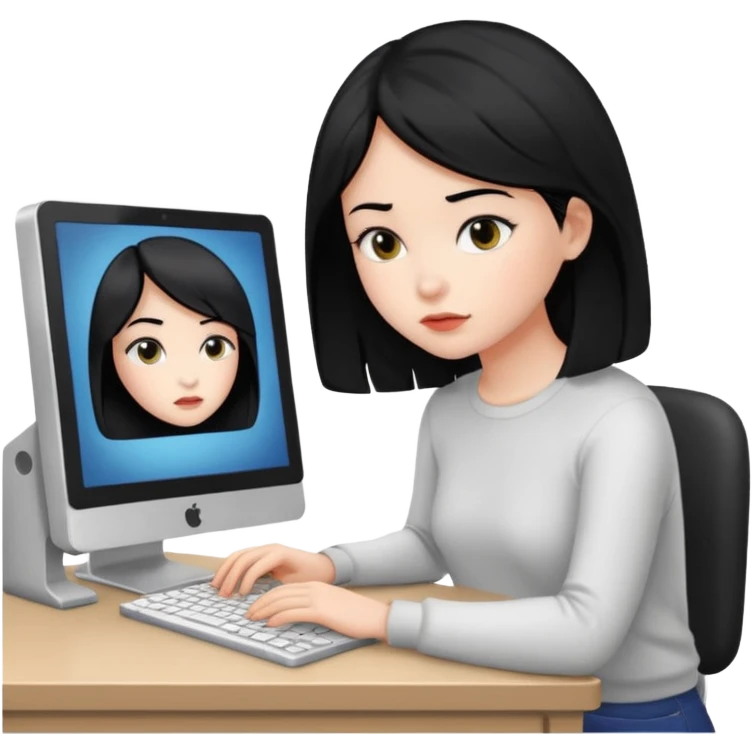 black hair girl with white skin with a computer emoji