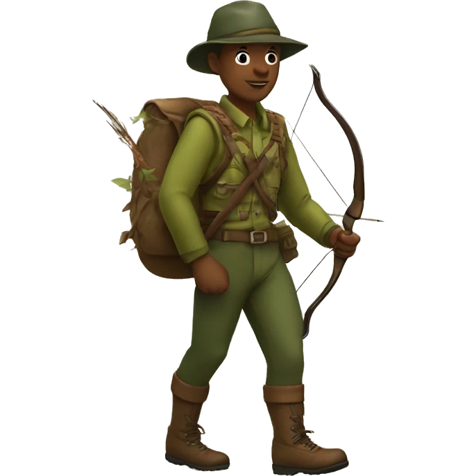 Hunter with a bow walking in th forest casusally emoji