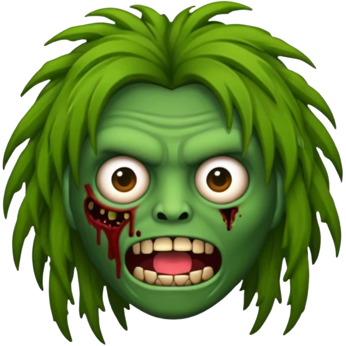 Faça um emoji de zumbi versão iPhone e faça uma zumbi com cabelo longo e preto e com franja. emoji