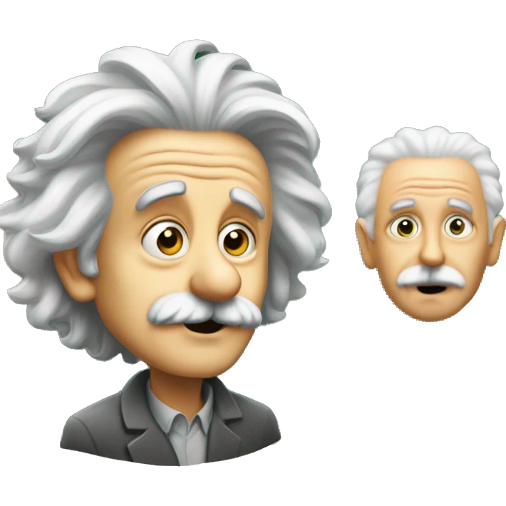 an old guy with poorly attended hair, i mean einstein, in the background is a blackboard emoji