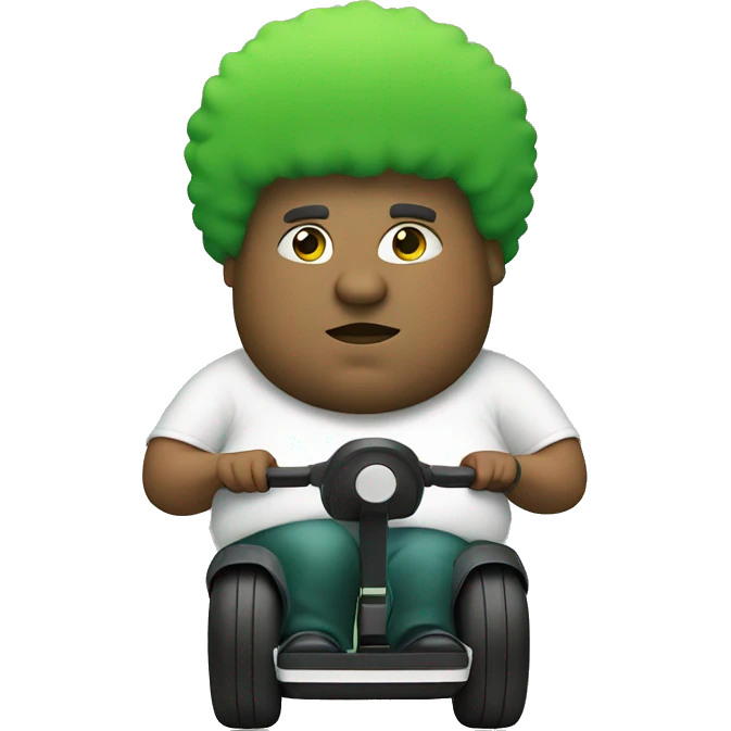 fat man with a green afro riding a segway emoji