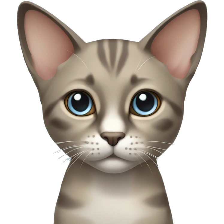 Thai breed realistic cat with a light cream -brown body, dark gray-brown face, ears, and paws. Short fur, sharp ears, striking light blue eyes  emoji