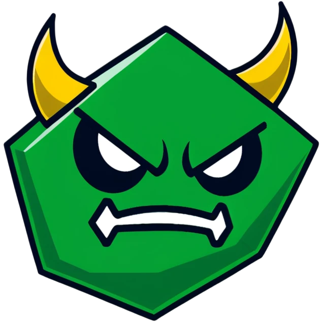 Geometric Maya style angry emoji - spam message, strictly white and deep dark green only, angular sharp lines emoji