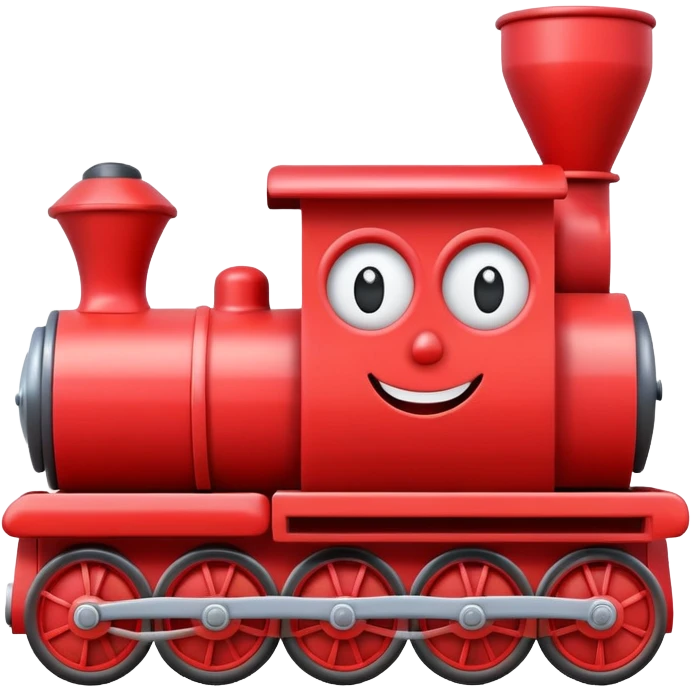 A cute wooden toy train with a cheerful face and rosy cheeks emoji