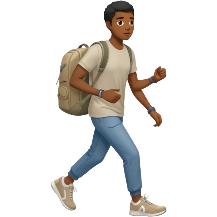 iOS emoji style - a black man in casual clothes and wearing trainers. Walking quickly. He does not have a bag or backpack.

 emoji