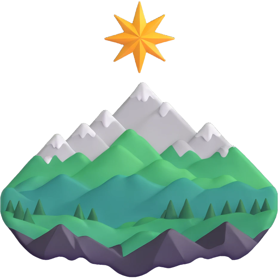 simple eight-pointed star with wide points, with only a basic mountain silhouette on it emoji