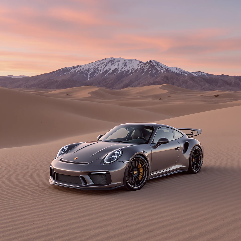 A modern desert mountain, wallpaper, modern, porsche 911, sunset emoji