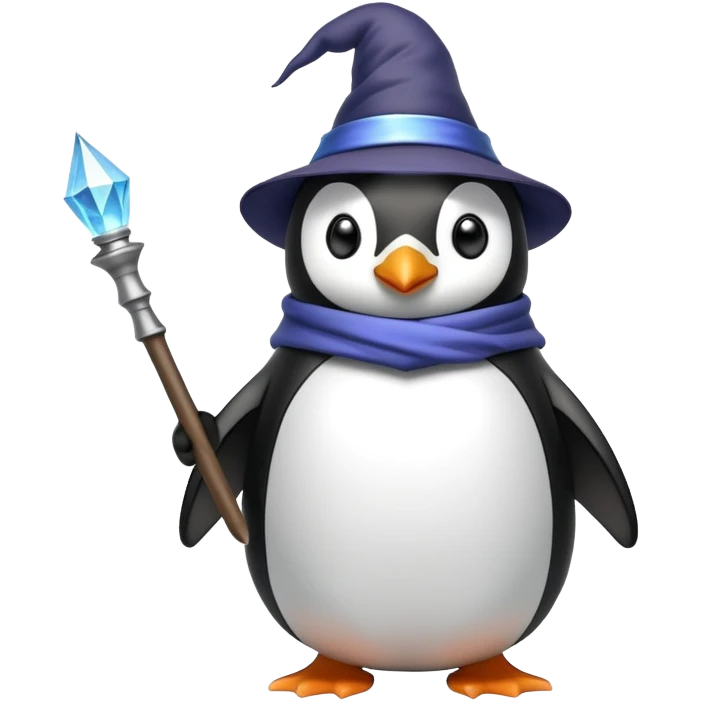 Penguin wearing a wizard hat and holding a magic wand emoji