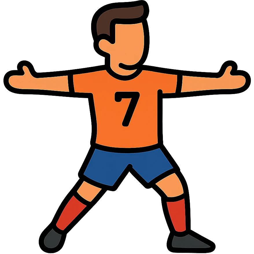 Cristiano Ronaldo soccer player with number 7 jersey, striking a celebration pose with arms spread emoji