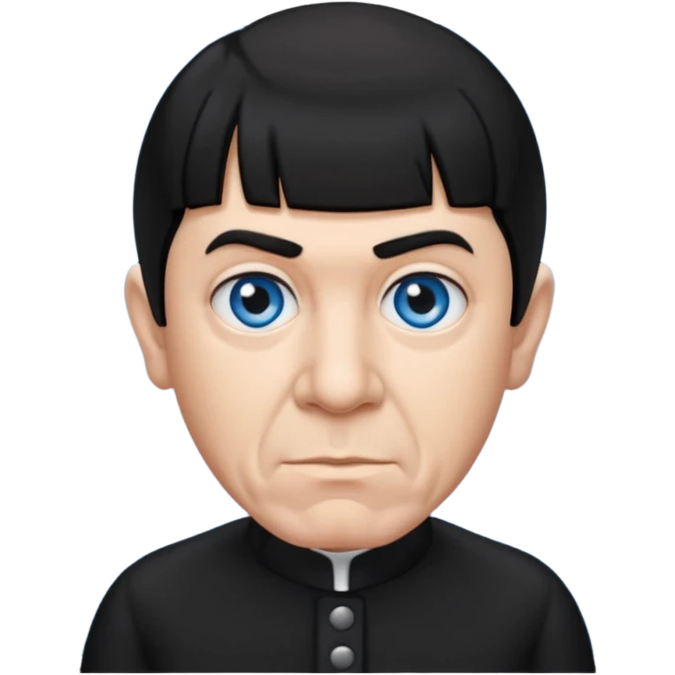 Moe Howard from the Three Stooges with blue eyes, black hair, black outfit emoji