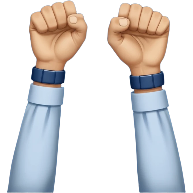 two raised hands in celebration with dark blue check between  emoji
