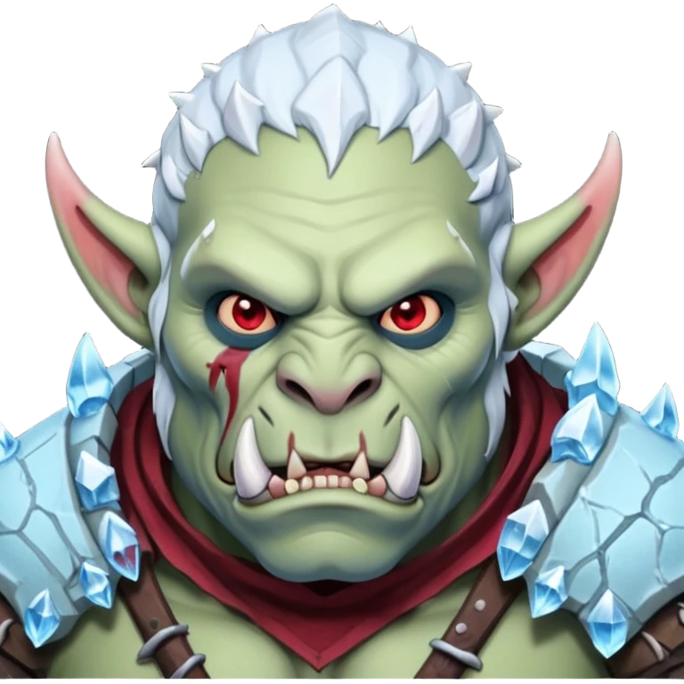 Fantasy orc emoji portrait, tusks covered with ice and crimson frost cracks, cold predator expression, winter hunt atmosphere, minimal clean emoji design, male/female variant
 emoji