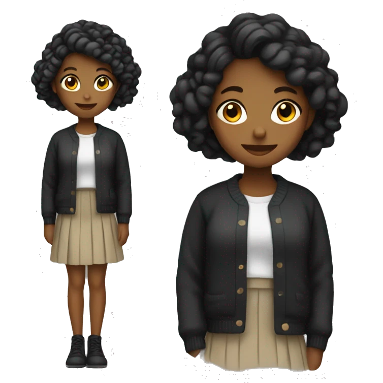 Girl wearing cardigan and skirt both black emoji