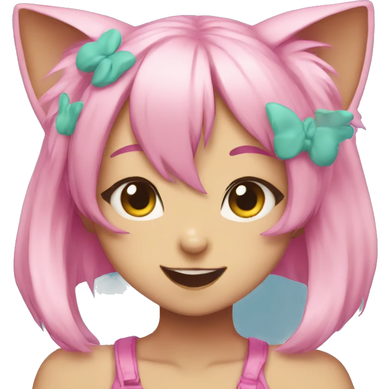 Anime cat girl face pink hair giving peace sign emoji