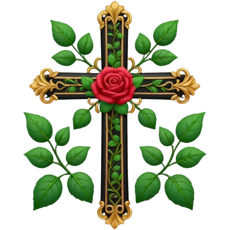 Ein christen kreuz schön verziert mit Rosen ranken aber nur in schwarz als Emoji emoji