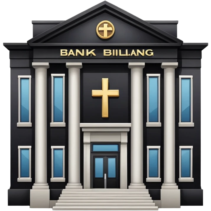 bank building with a cross over it, canceled bank emoji