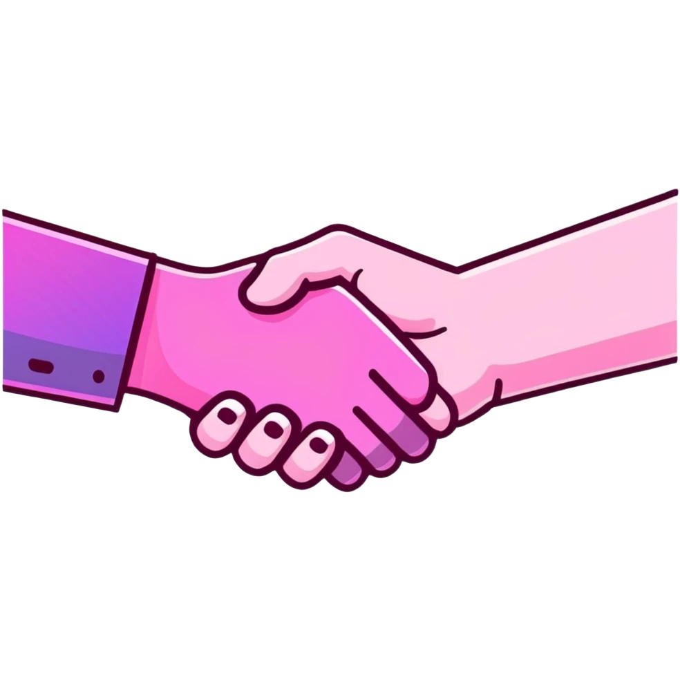 handshake, transparent glass with bright pink gradient from #FF335F to #FF99AA, soft glow and shadows, minimalistic emoji