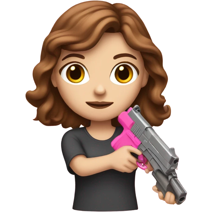white girl with brown hair holding a pink gun  emoji