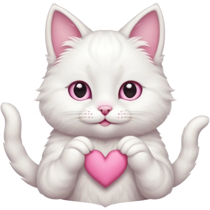 Cute white cat making heart shape with his hand above the head like this🙆‍♂️ emoji