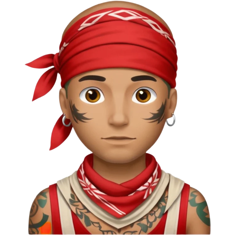 a human with bandana and tattoo emoji