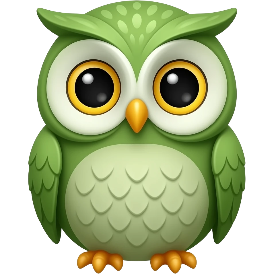 a cute, detailed green owl emoji