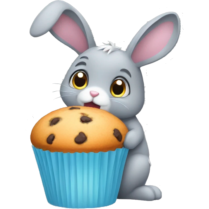 little gray bunny eating muffin emoji