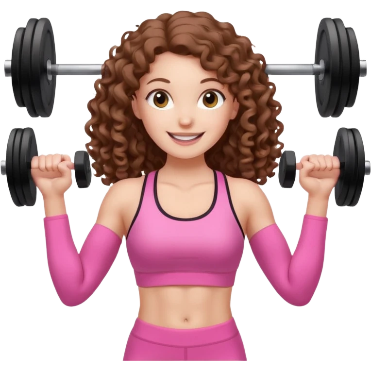 pale white girl with long brown curly hair weight training pink emoji