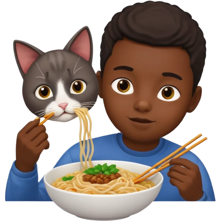 black  boy cat with noodles emoji
