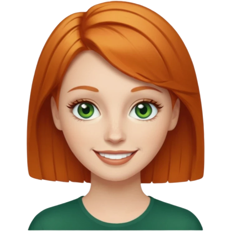 Short Ginger hair, green eyes, eye lashes White woman happy emoji