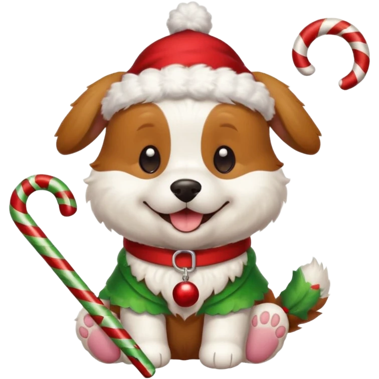 cute dog with a christmas cane in paw emoji