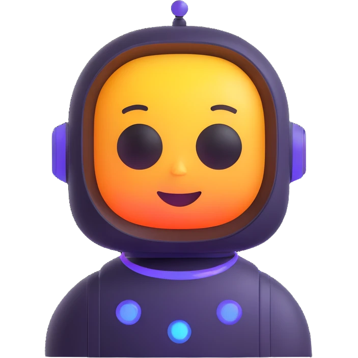 futuristic and trendy AI chatbot emoji, glowing elements, sleek design, friendly face emoji