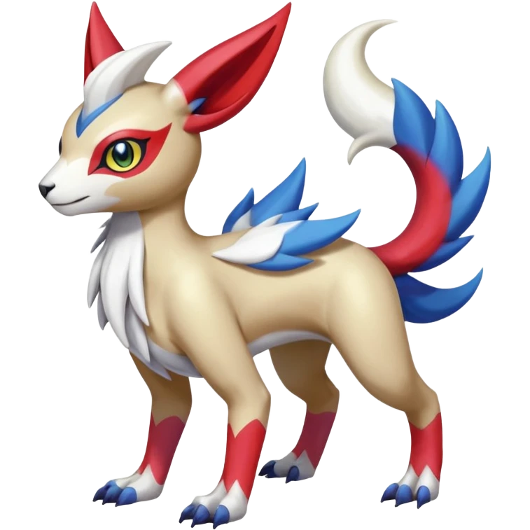 Colorful Skilled Adept Graceful Asian Painted Garurumon-Meloetta-Zangoose-Absol-fusion-hybrid-creature (full body) emoji