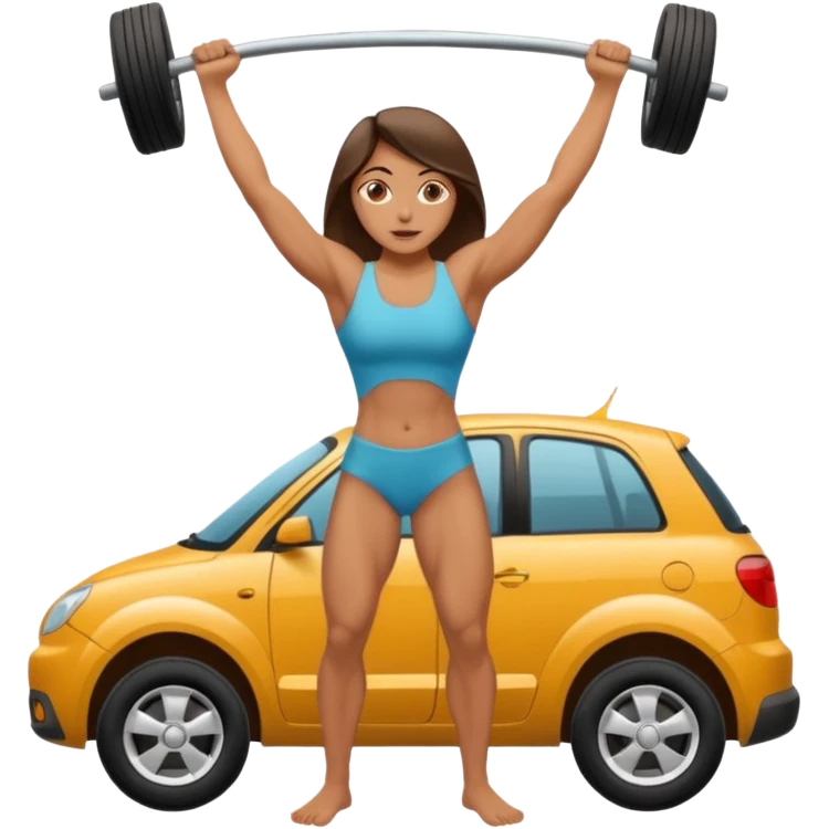Barefoot woman lifting up a car with her hands emoji