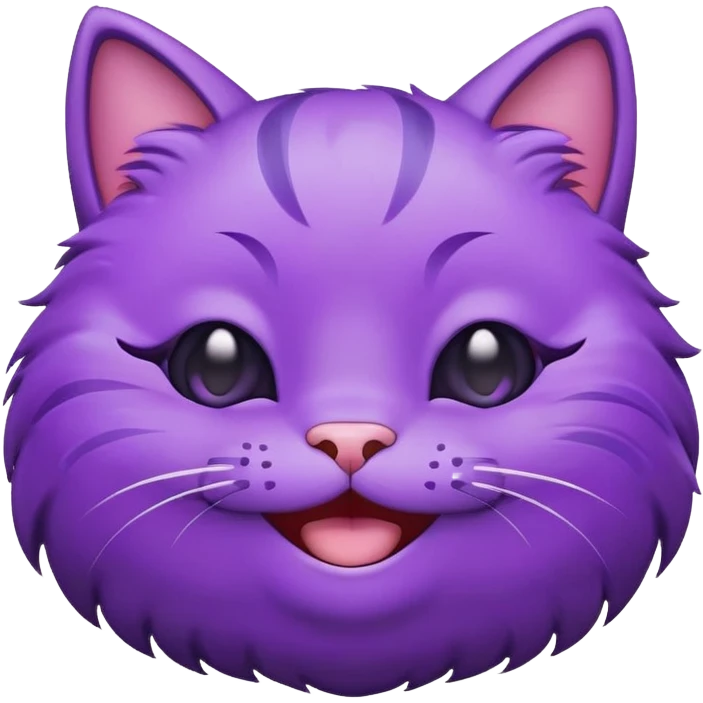 Happy gleeful purple emoji cat face with smiling closed eyes, enthusiastic, excited  emoji